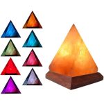 Leuchtender Salzstein in Pyramidenform mit bunten LED-Lichtern, ideal für Dekoration und wissenschaftliche Präsentationen.