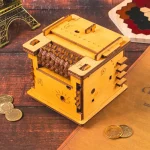 Detailliertes Holz-Rechenmodell mit beweglichen Zahnrädern und Schaltern, ideal für Wissenschafts- und Dekorationszwecke.