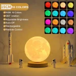 Dekoratives Raumfahrt-Set mit leuchtendem Mond, Raketen und Astronautenfiguren, das in 16 Farben leuchtet, mit Fernbedienung, 360° Drehung und einstellbarer Helligkeit.