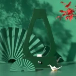 Moderne Himalaya-Lampe mit Origami-Ente, stilvolles Dekorstück für Zuhause, inspiriert von Natur und Origami-Kunst, in grünen Tönen.