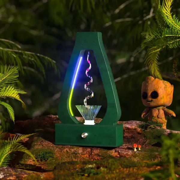 Dekoratives LED-Wasserfall-Objekt mit leuchtenden Farben.