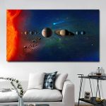 Detailliertes Wandbild des Sonnensystems mit Planeten, Sonne und Sternen, ideal für Wissenschafts- und Raumfahrtdekorationen. Perfekt für Bildungsräume, Wohnzimmer oder Büros.