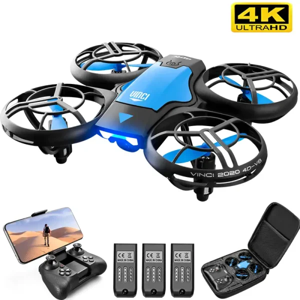 Hindernisvermeidung Drohne mit 4K Kamera, ideal für Anfänger und Profis, inklusive Fernsteuerung, Ersatzakkus und Tragetasche für stabile Flugaufnahmen.