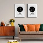 Dekoratives Poster-Set mit Sternbildern von Fische und Wassermann, ideal für Wissenschafts- und Astronomie-Enthusiasten. Perfekt für Wohnzimmer oder Büro, um eine kosmische Atmosphäre zu schaffen.