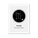 Illustration des Sternzeichens Skorpion mit Sternbildern und Symbol, geeignet für Astrologie- und Horoskop-Interessierte.
