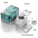 Interaktives Lichtspiel-Objekt mit Farbwechsel, Fernbedienung, USB-Anschluss und Bedienungsanleitung, ideal für Dekoration und wissenschaftliche Experimente.