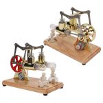 Detaillierte Keramik-Dampfmaschine mit Holzsockel, ideal für wissenschaftliche Dekorationen und Lernzwecke. Perfekt für ein wissenschaftliches Ambiente oder als Geschenk.