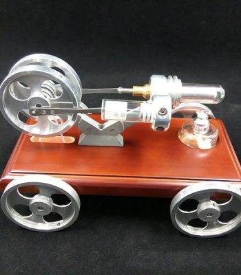 Detailliertes Modell eines Schwungrads auf Holzbasis, ideal für wissenschaftliche Demonstrationen und als dekoratives Element in wissenschaftlichen Räumen.