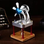 Detailliertes wissenschaftliches Windradmodell mit Generator, auf Holzbasis, ideal für Bildung und Dekoration.