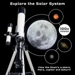 Hochwertiges Teleskop für die Erforschung des Sonnensystems, inklusive Mondkratern, Mars, Jupiter und Saturn, ideal für Astronomie-Enthusiasten.