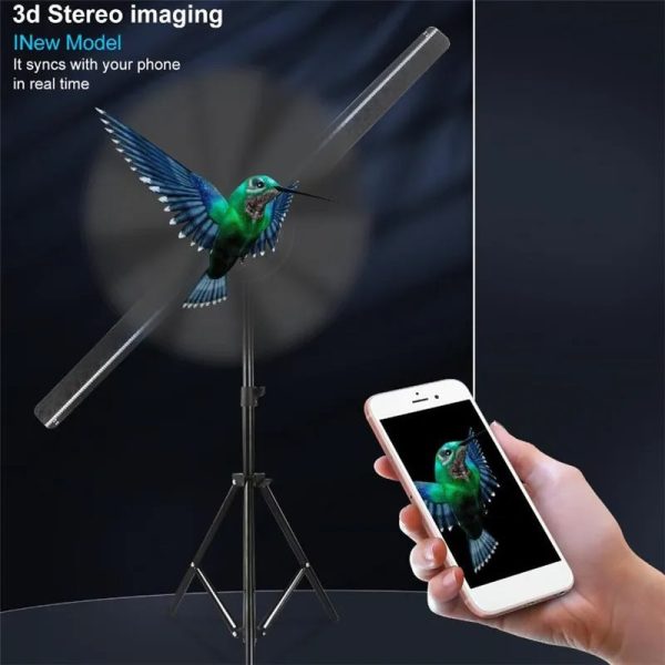 3D Stereo Imaging mit Smartphone verbunden, zeigt einen schwebenden Kolibri in lebendigen Farben.