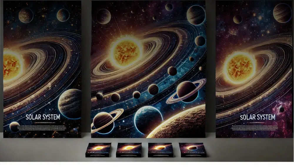 Detailliertes Modell des Sonnensystems mit Planeten und Sonne, ideal für Wissenschaftsdekorationen und Bildungszwecke.