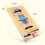 Spielzeug-Puzzle für Kinder mit einem Jungen in Sportkleidung, Maße 14,5 x 29 cm, Holzmaterial, pädagogisches Lernspielzeug, fördert Feinmotorik und kognitive Fähigkeiten.