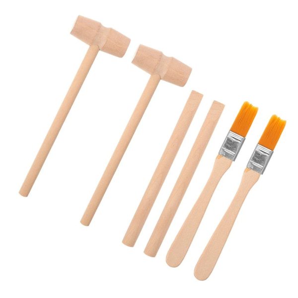 Set aus Hämmern, Spachteln und Pinseln aus Holz, ideal für wissenschaftliche Dekorationen, Modellbau und kreative Projekte.