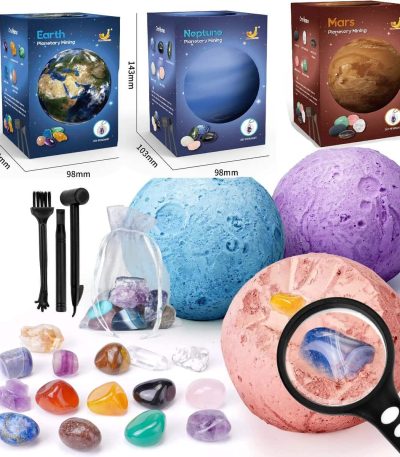Kreatives Bastelset für das Sonnensystem mit Planeten, Kristallen und Werkzeugen, ideal für Bildung und Dekoration.