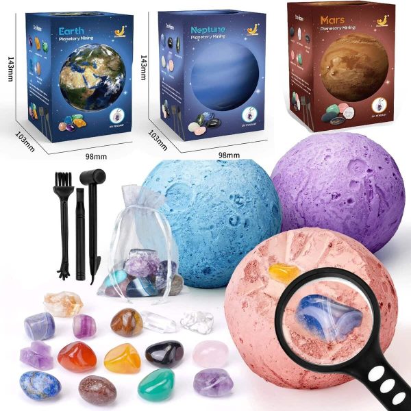 Kreatives Bastelset für das Sonnensystem mit Planeten, Kristallen und Werkzeugen, ideal für Bildung und Dekoration.