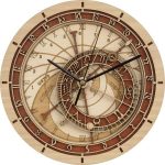 Wanduhr im antiken, wissenschaftlichen Stil mit komplexen Zifferblättern und Spiral-Design, perfekt für Dekorationen im wissenschaftlichen oder vintage Stil.