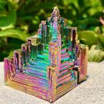 Bunter, metallischer Kristallwürfel mit schillerndem, regenbogenfarbenem Effekt, perfekt als wissenschaftliches Dekorationsstück oder Sammlerstück.