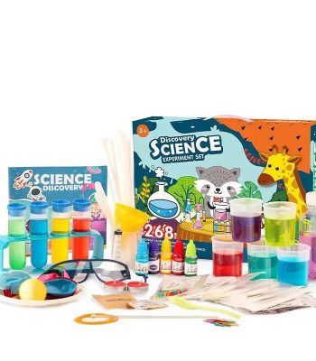 Wissenschaftliches Entdeckerset für Kinder mit bunten Experimentiermaterialien, Zubehör und Anleitungen für spannende Naturwissenschaften zu Hause.