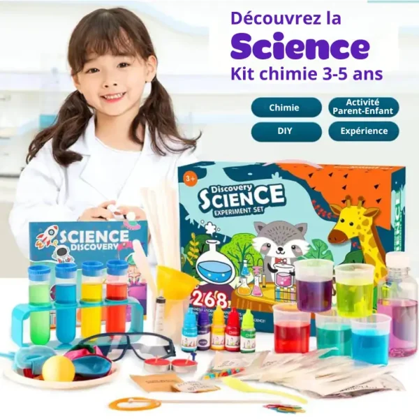 Wissenschaftliches Experimentierset für Kinder im Alter von 3-5 Jahren mit bunten Chemie-Experimenten und kindgerechtem Zubehör.
