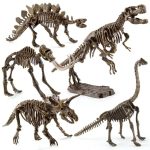 Detailaufnahme von Dinosaurier-Skelettmodellen, die wissenschaftliche Fossilien nachbilden, ideal für Bildung und Dekoration in wissenschaftlichen Sammlungen.