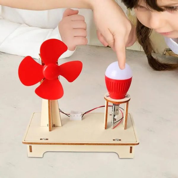 Interaktives Windkraft- und Lichtprojekt für Kinder mit Mini-Windrad und LED-Licht, ideal für Bildungszwecke und Wissenschaftsunterricht.