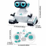Spielzeugroboter mit leuchtenden blauen Augen und Fernbedienung, ideal für Kinder, fördert Kreativität und technisches Interesse, modernes Design, interaktive Funktionen.