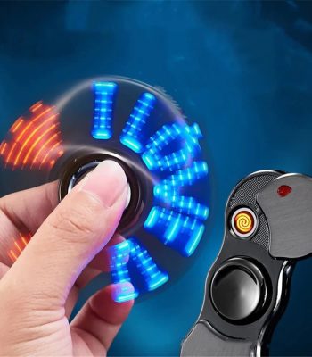 Helle, leuchtende Buchstaben, die mit einem Fidget Spinner verbunden sind, erzeugen einen faszinierenden visuellen Effekt.
