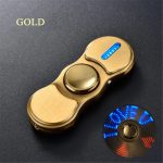 Goldener Fidget Spinner mit blauer LED-Leiste und drehbarem Design, ideal für Stressabbau und Konzentration.