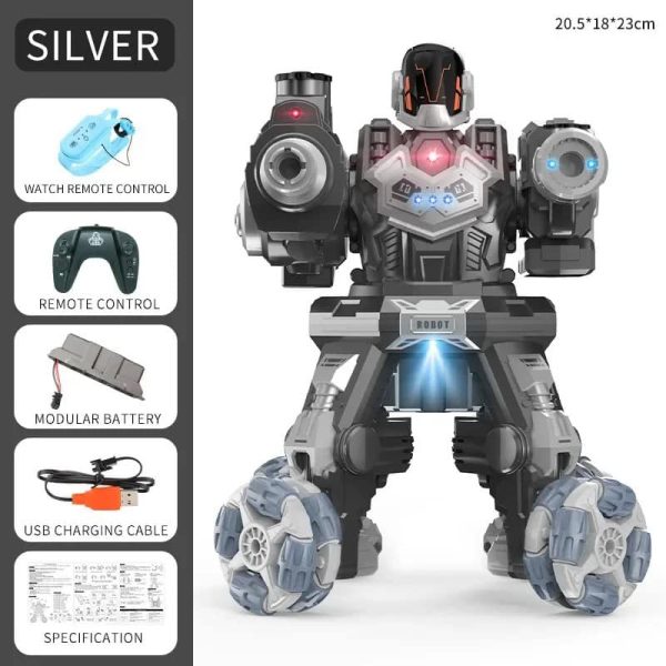 Hochwertiger Roboter mit Fernbedienung, modularer Batterie und USB-Ladekabel, ideal für Kinder und Technikliebhaber, mit realistischen Sound- und Lichteffekten für interaktiven Spielspaß.