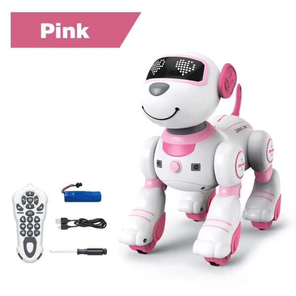 Niedlicher pinker Robot-Hund mit Fernbedienung, ideal für Kinder, mit beweglichen Gliedmaßen und interaktiven Funktionen, perfekt für Spiel und Lernen.
