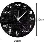Runde Wanduhr mit schwarzem Hintergrund und weißen mathematischen Formeln, perfekt für Wissenschafts- und Matheliebhaber.