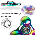 Hochwertiger Edelstahl-Fidget-Spinner mit stabilen Kugellagern, ideal für Stressabbau und Konzentrationssteigerung, in buntem, reflektierendem Design.