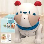 Niedlicher robotischer Hund mit großen roten Ohren, blauer Halskrause und niedlichem Gesicht, ideal für Kinder und Technikliebhaber.