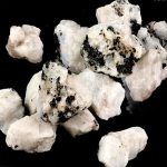 Natürliche weiße Steine mit schwarzen Mineralablagerungen, ideal für wissenschaftliche Dekorationen und Sammlungen.