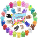 Buntes Schleim-Set mit verschiedenen Farben, Glitzer und Zubehör, ideal für kreative Bastelstunden und Spaß für Kinder.