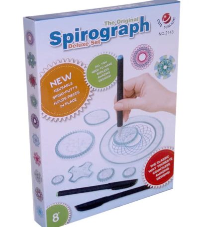 Spirograph-Set mit verschiedenen Schablonen, Stiften und Zubehör für kreative geometrische Designs, ideal für Kinder und Erwachsene.