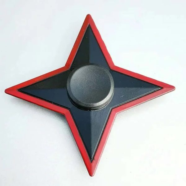 Sternförmiger Fidget Spinner aus Kunststoff mit rotem Rahmen und schwarzem Inneren, ideal für Stressabbau und Konzentrationsförderung.
