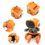 Hochwertiges Robo-Spielzeug mit orangefarbenem Gehäuse, beweglichen Armen und Beinen, ideal für Kinder und Technikliebhaber. Perfekt für Spiel und Lernen im Bereich Robotik.