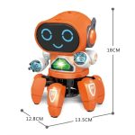 Niedlicher orangefarbener Roboter mit leuchtenden Augen und LED-Lichtern, ca. 18 cm hoch, ideal für Kinder und Science-Fans.