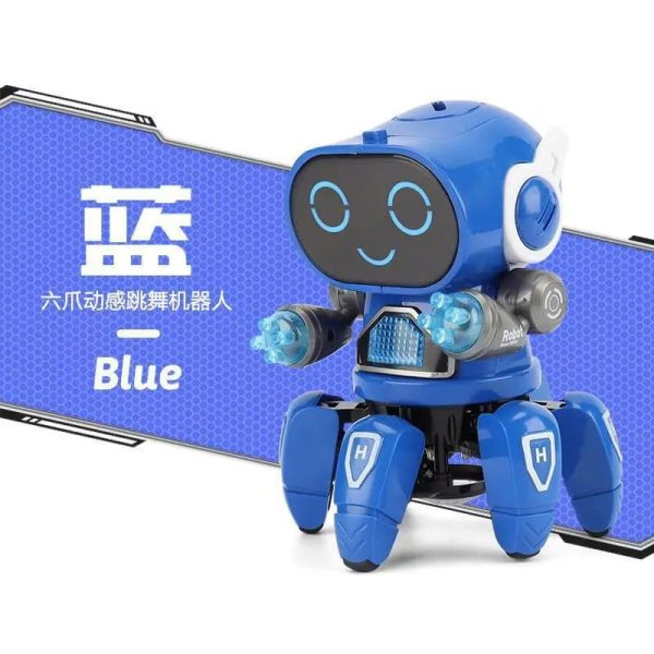 Hochwertiger blauer Tanzroboter mit LED-Augen, beweglichen Armen und sechs Beinen, ideal für Kinder, Bildung und Unterhaltung. Perfektes wissenschaftliches Gadget und Dekoration.