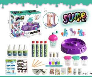 Kreatives DIY-Schlammsatz-Set mit bunten Farben, Zubehör, Bechern, Pipetten und Figuren für wissenschaftliche Experimente und Bastelspaß für Kinder.