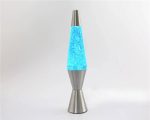 Moderne Lava-Lampe mit blauer Flüssigkeit und Blasen, ideal als wissenschaftliche Dekoration oder Geschenk.