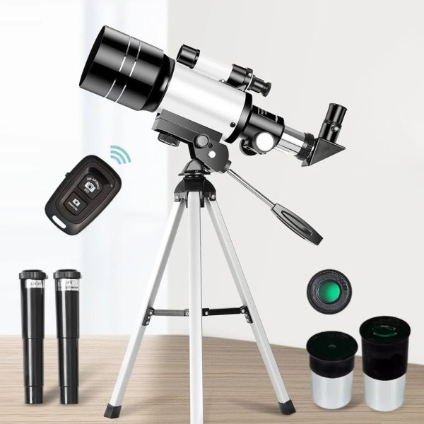 Hochwertiges Teleskop mit Fernglas, Fernbedienung und Zubehör für Hobbyastronomen und Wissenschaftsliebhaber. Perfekt für Sternbeobachtungen und wissenschaftliche Experimente.