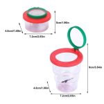 Transparenter Mini-Behälter mit rotem und grünem Deckel, ideal für wissenschaftliche Experimente und Aufbewahrung kleiner Gegenstände, Maße: 7,2 cm Durchmesser, 9 cm Höhe.