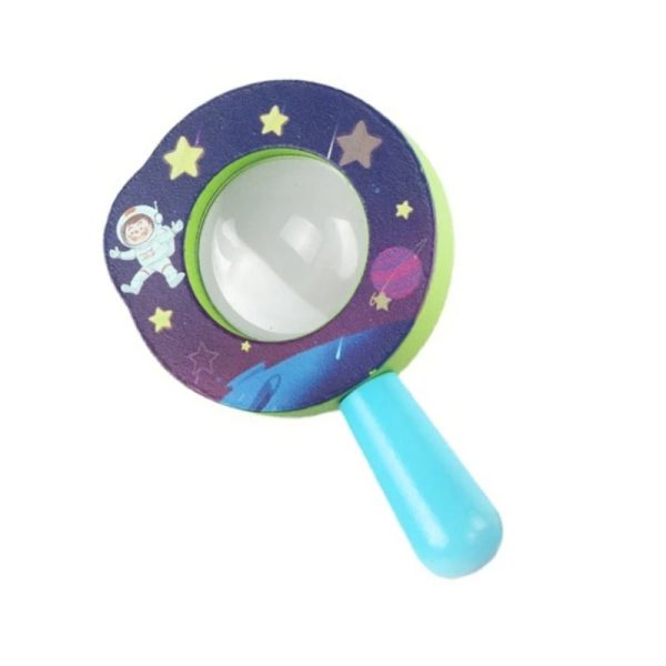 Kinderspielzeug mit Lupe, Astronauten-Design, ideal für Kinder zum Erkunden von Details, mit buntem Weltraum-Motiv und blauer Griff.