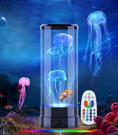 Interaktives Wasser-Display mit leuchtenden Quallen und Fernbedienung, ideal für wissenschaftliche Dekorationen und faszinierende Aquarien.