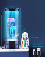 Elektrisches Quallen-Aquarium mit LED-Lichtern, Fernbedienung und Wasserpflanzen, ideal für Dekoration und Wissenschaftsprojekte.