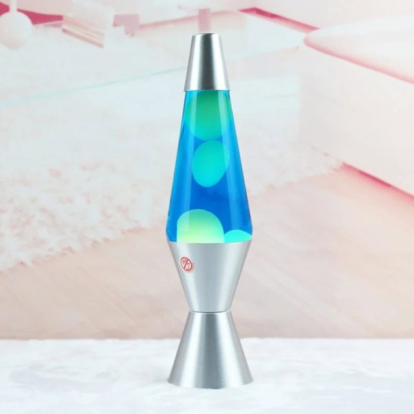 Moderne Lava-Lampe in Silber mit bunten, leuchtenden Blasen, ideal als wissenschaftliche Dekoration oder Geschenk.