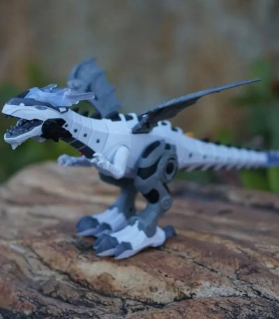 Interaktives Dinosaurier-Roboter-Spielzeug mit beweglichem Kopf, Armen und Schwanz, ideal für Kinder und Sammler, fördert Kreativität und technisches Verständnis.